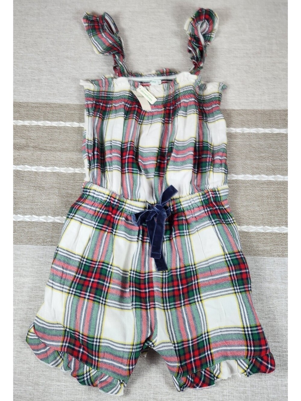 Aerie Women's Plaid Romper Ruffle Strap Velvet Bow Sleepwear Size S NWT